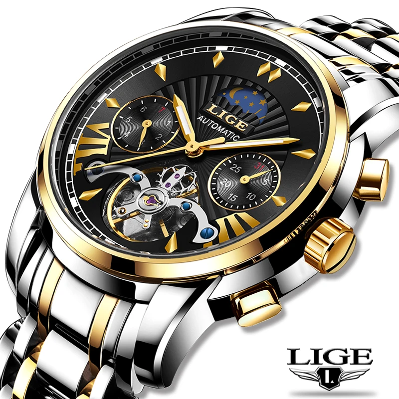 

LIGE Casual Mens Watches Top Brand Luxury Automatic Mechanical Business Watch Men Waterproof Wristwatch Reloj Hombres Tourbillon