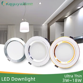 

Kaguyahime LED Downlight 3W 5W 9W 12W 15W 18W Down Light 220V Gold/Silver/White Ultra Thin Aluminum Round Recessed Spotlight