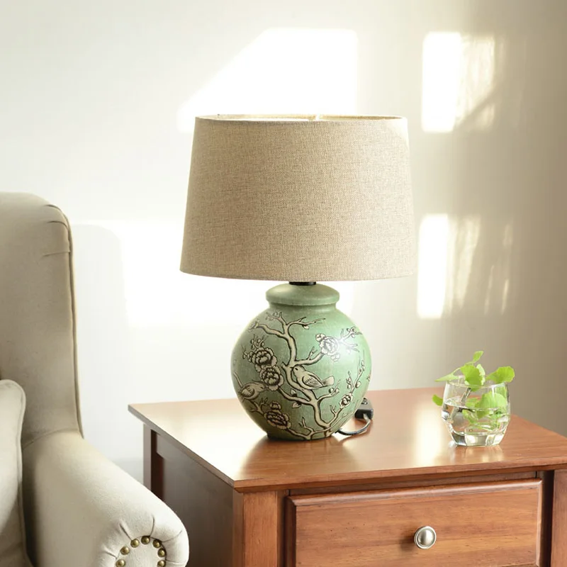 

Chinese style painting ceramic desk lamp cozy creative living room bedroom bedside table lamp free shipping