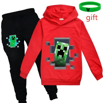 

Minecrafting Anime Around Clothes cotton Long sleeve Christmas Shirt Creeper Cosplay T shirt +trousers 2pcs for kids Boys Girls