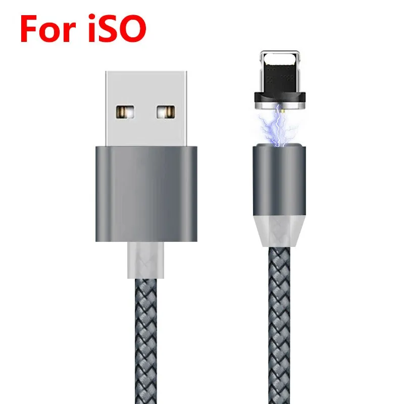 Магнитный Micro USB кабель для быстрой зарядки usb type C кабель для передачи данных для samsung для Xiaomi Redmi Android зарядное устройство для iPhone кабель - Цвет: For iSO Gray