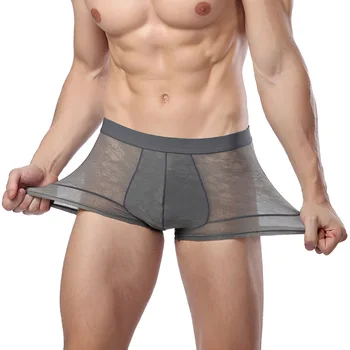 

men underwear thin boxer transparent sexy underware cheeky slip thin ice silk breathable sheer man underpants male gay shorts
