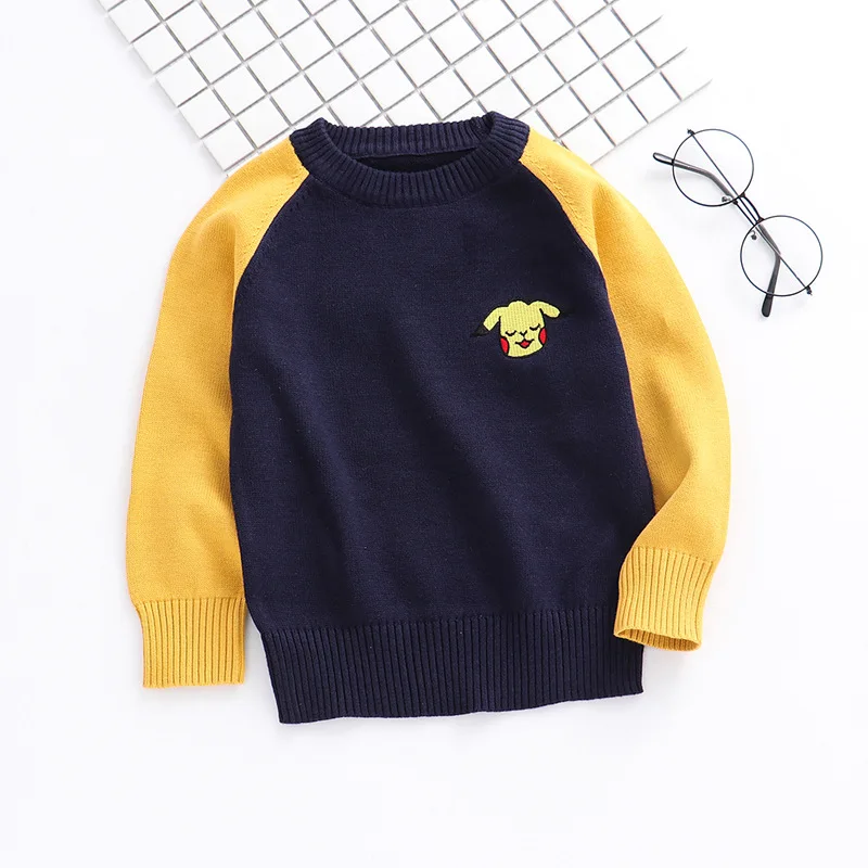 Модные свитера для девочек, Детский свитер с круглым вырезом для мальчиков, пальто с вышитыми животными из мультфильмов, весенне-осенние детские свитера - Цвет: Navy Blue