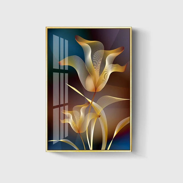 Abstract Black Golden Flower Luxury Poster Nordic Art Plant Leaf Canvas Painting Modern Wall Picture for Living Room Home Decor 8