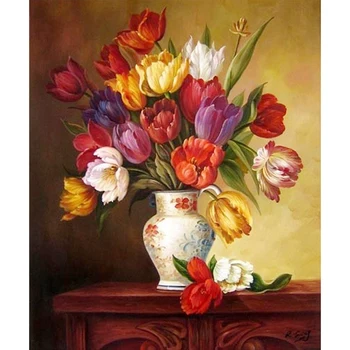 

Diamond Painting Art Kit Diy Cross Stitch By Number Kit Diy Arts Craft Wall Decor, Full Drill 17.3 Inch By 21.3 Inch, Tulip Flow