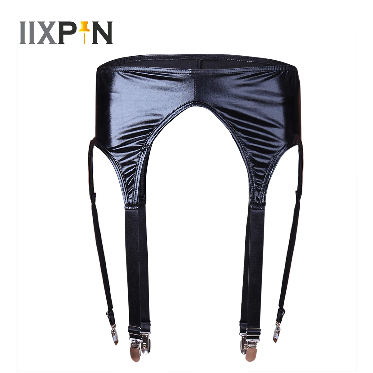 Black Wetlook Patent Leather Garter Women For Stocking Suspender Belt