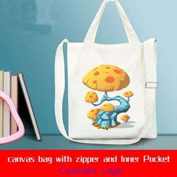 

SCCFMM Fashion Student Book Bag With Zipper College Style Cartoon Flower Printing Shoulder Canvas Crossbody Bags For Women