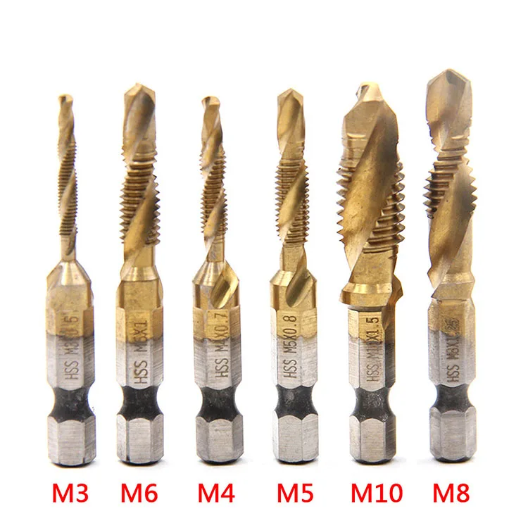 

Hexagonal titanium alloy drill bits, 6 pieces, for metric contacts, screwdrivers, compound tapping m3 m4 m5 m6 m8 m10 hand tools