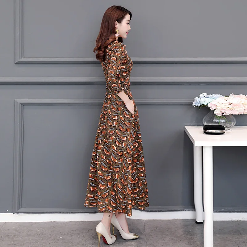 

Small Floral Dress Women's Spring And Autumn 2019 New Style V-neck Long Elegant Slim Fit a Word Length Skirt