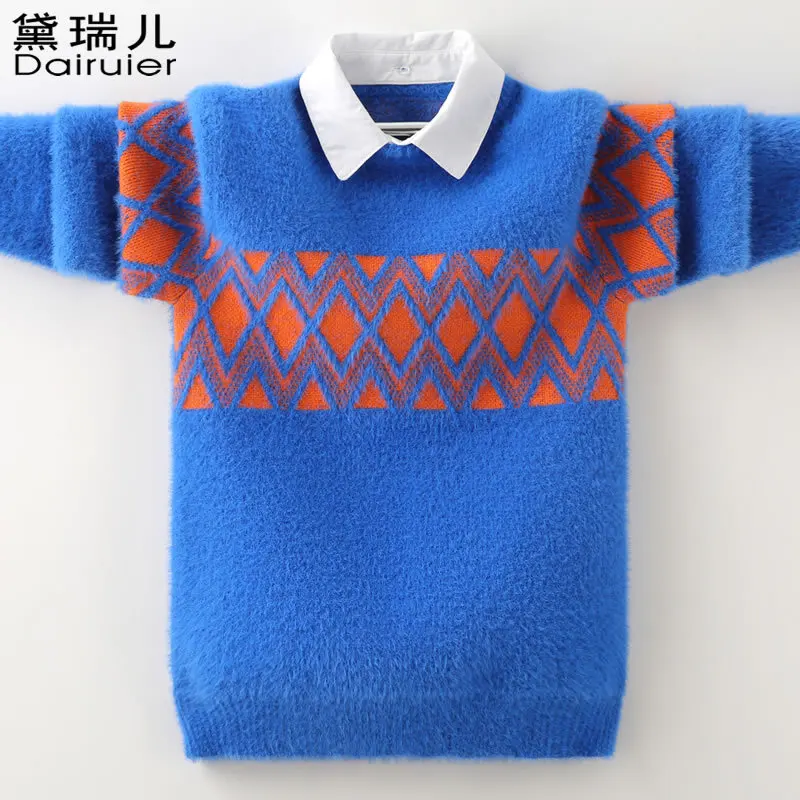 

Mink Fake Two Pullover Sweater Autumn And Winter Children BOY'S Velvet Pieces Collarless Winter Base Shirt Western Style Korean-