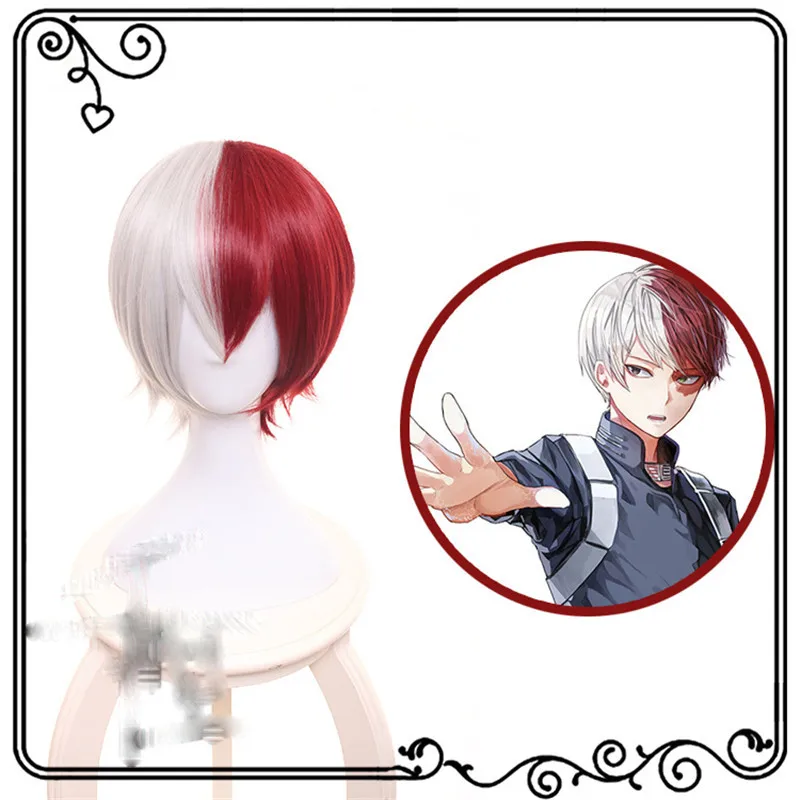 

Ktip Up My Hero Academia Boku No Hiro Akademia Shoto Todoroki Shouto White And Red Cosplay Wig+Wig Cap