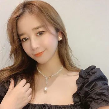 

Natural Freshwater Pearl Pendant Necklace Baroque Irregular Tiny Ball Beads Choker Necklace Women Jewelry