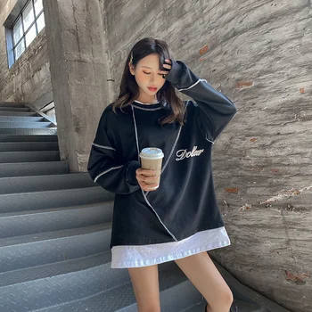 

2020Spring And Summer New Korean Version Of The Ins Tide Cec Hong Kong Style Super Fire Net Red Loose Fake Two Sweatshirts Black