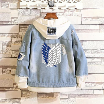 

Attack on Titan Cool Printed Jeans Demin Jacket Cosplay 2019 New Harajuku Printed Denim Hooded Sweatshirt Outwear Coat