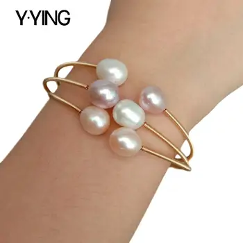 

Y.YING Freshwater Cultured Multi Color Rice Pearl Bangle Bracelet Adjustable