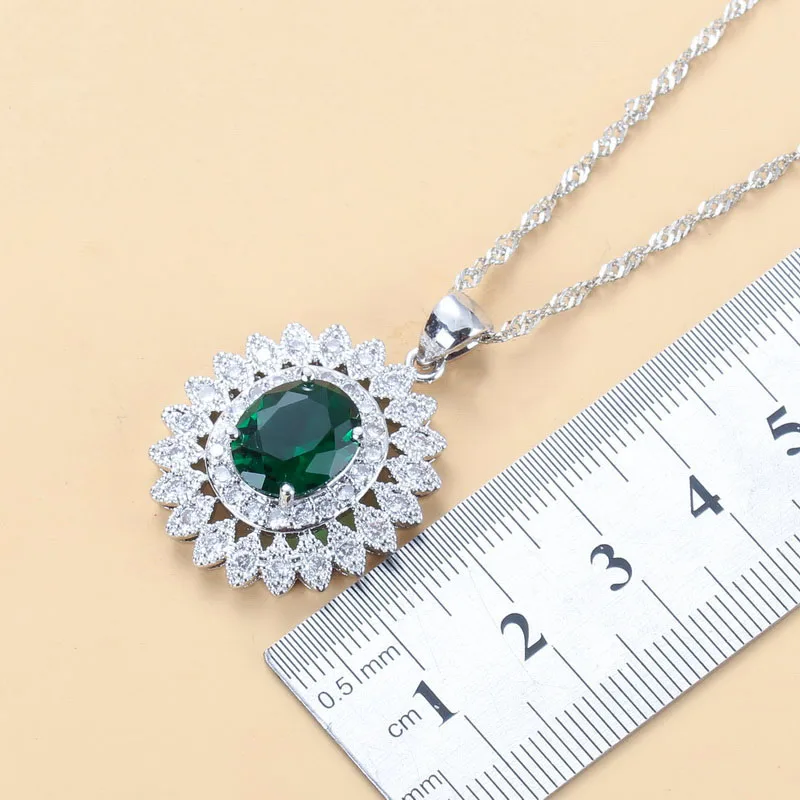 Bridal Jewelry Sets Crystal Jewelry Sets Fine Sunflower Green Zircon 925 Silver Bridal Clip Earrings Necklace Bracelet And Ring For Women /Girl Gift