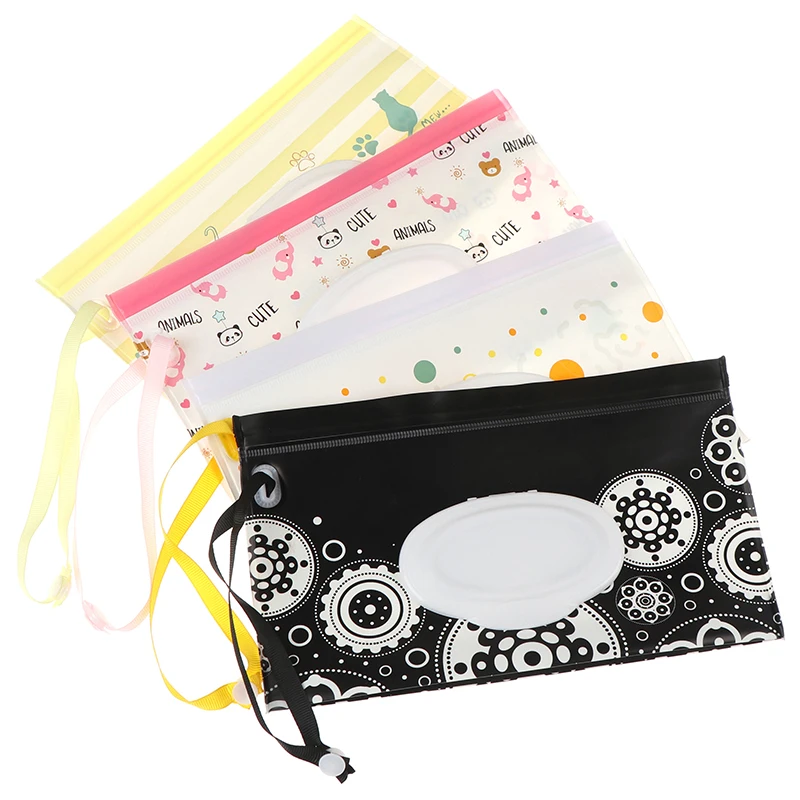 Fashion Eco-friendly Easy-carry Wet Wipes Bag Snap Strap Wipes Container Clamshell Cosmetic Pouch Clutch Cleaning Case