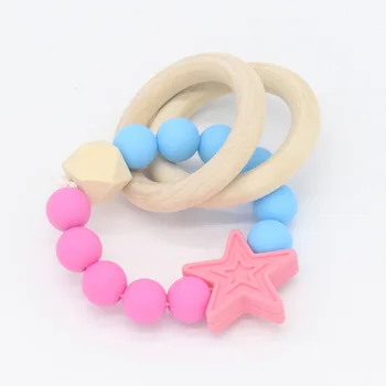 

Baby Nursing Bracelets Star Shaped Jewelry Teething For Baby Organic Wood Silicone Beads Baby Teether Bracelets Nursing Toy Gift