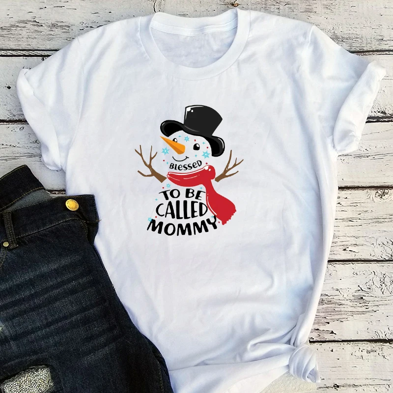 

SNOWMAN BLESSED TO BE CALLED MOMMY SHIRTS Oversized Women Aesthetic Tops 2020 Cartoon Graphic Tees Women