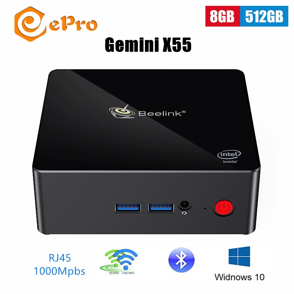 Мини-ПК Beelink Gemini X55 Win 10 8GB 256 GB/512 GB Intel Pentium J5005 2 4G 5G Dual WiFi BT4.0 1000M tv Box | Компьютеры и офис