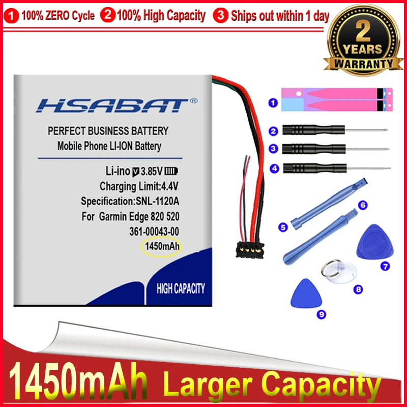Аккумулятор HSABAT 0 цикл 1450 мАч для Garmin Edge 820 520 200 205 500 plus 361 00043 00 GPS 010 01626 02