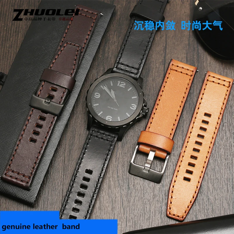 High-Quality Retro Quick Release Genuine Leather Watchband Strap - Black/Dark Brown, 22mm/24mm