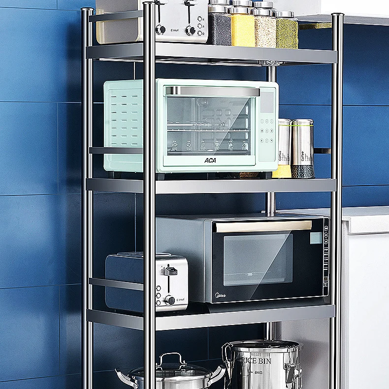 Kitchen rack stainless steel rack floor-to-ceiling multi-layer microwave oven storage storage three-story storage shelves