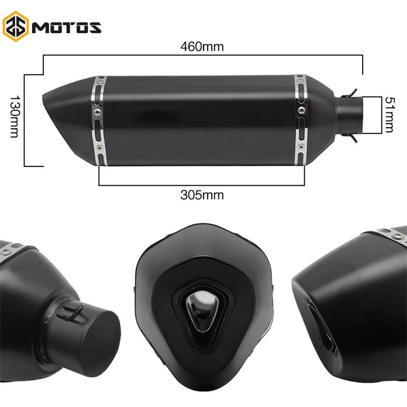 ZS MOTOS 51mm Diameter Universal Motorcycle Exhaust Modify Motocross Exhaust Muffler Aluminum Alloy Black ATV Dirt Pit Bike