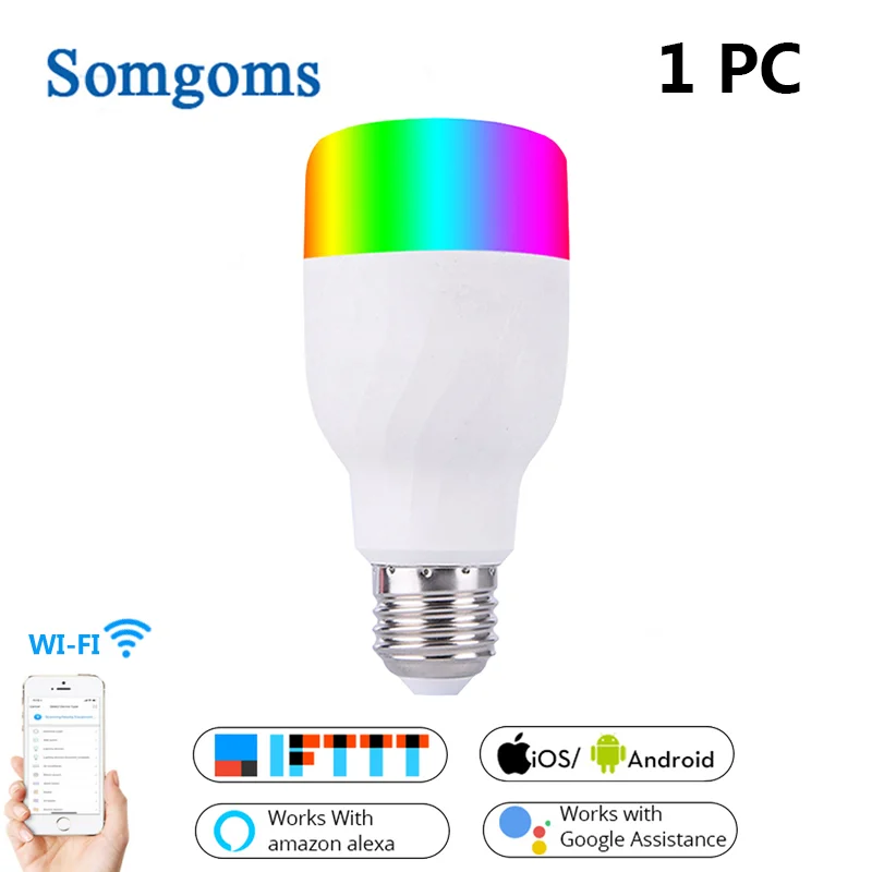 1 PC E27 Wifi смарт-лампы светодиодный 7 Вт RGBW LED Цвет изменить светильник лампочка 1/2/3/4 шт. приложение Tuya дистанционного Управление работать с Alexa Google Home - Испускаемый цвет: 1 PC