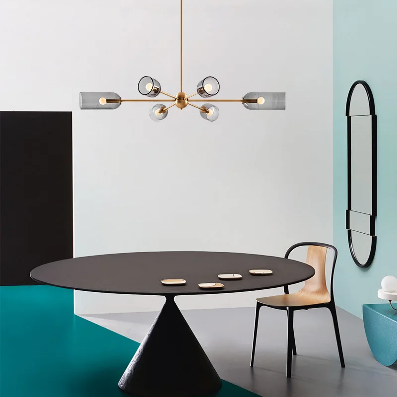 

Nordic minimalist LED chandelier ceiling Smoke gray glass hanging lights living room restaurant fixtures home deco luminaires