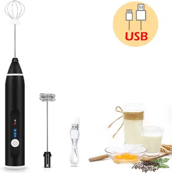 

Rechargeable Milk Frother Handheld Electric Foam Maker with 2 Stainless whisks 3-Speed Adjustable Mini Blender Perfect for Egg