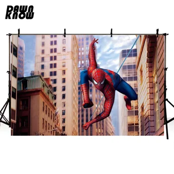

DAWNKNOW Cartoon Spider-Man Vinyl Photography Background Superhero Backdrops For Children Party Photo Studio Customize lv375