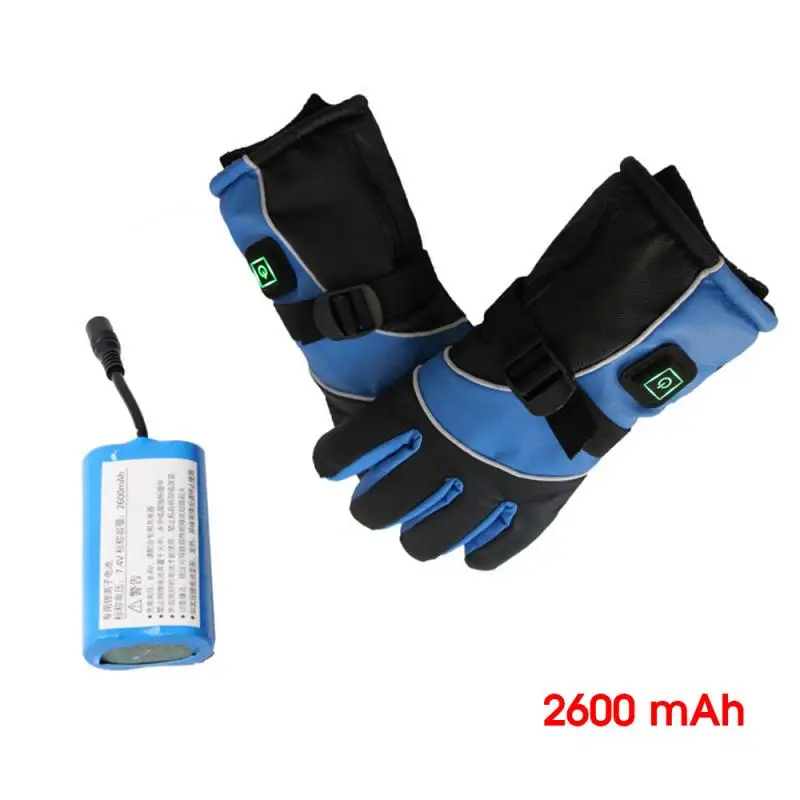 USB литиевая батарея переключатель зарядки электрические перчатки прочные зимние уличные спортивные лыжные Сноубординг теплые перчатки с подогревом - Цвет: Blue 2600mah