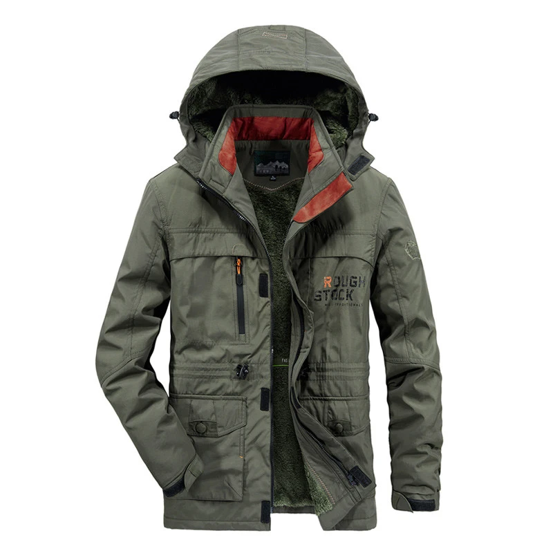 Мужская осенне-зимняя куртка, толстая парка, приталенное пальто с капюшоном, теплая верхняя одежда, мужские модные куртки цвета хаки, Armygreen, одежда, размер M-4XL - Цвет: Армейский зеленый