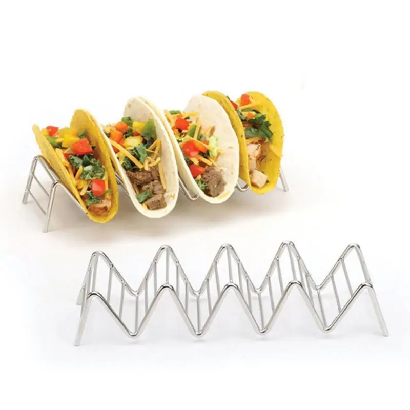 Supports de Plateau à Tacos en Acier Inoxydable Forme de Vague Taco Holder avec Poignée pour Cuisine Sandwichs 4 Pièces Porte Tacos Pain Hot-Dogs Et Crêpes 