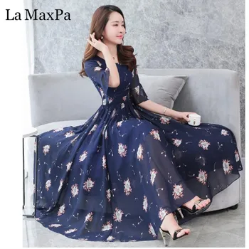

3XL Plus Size Loose Sweet Dress 2020 Summer New Arrival Round Collar Short Sleeve Flower Printed Woman Midi Chiffon Dress