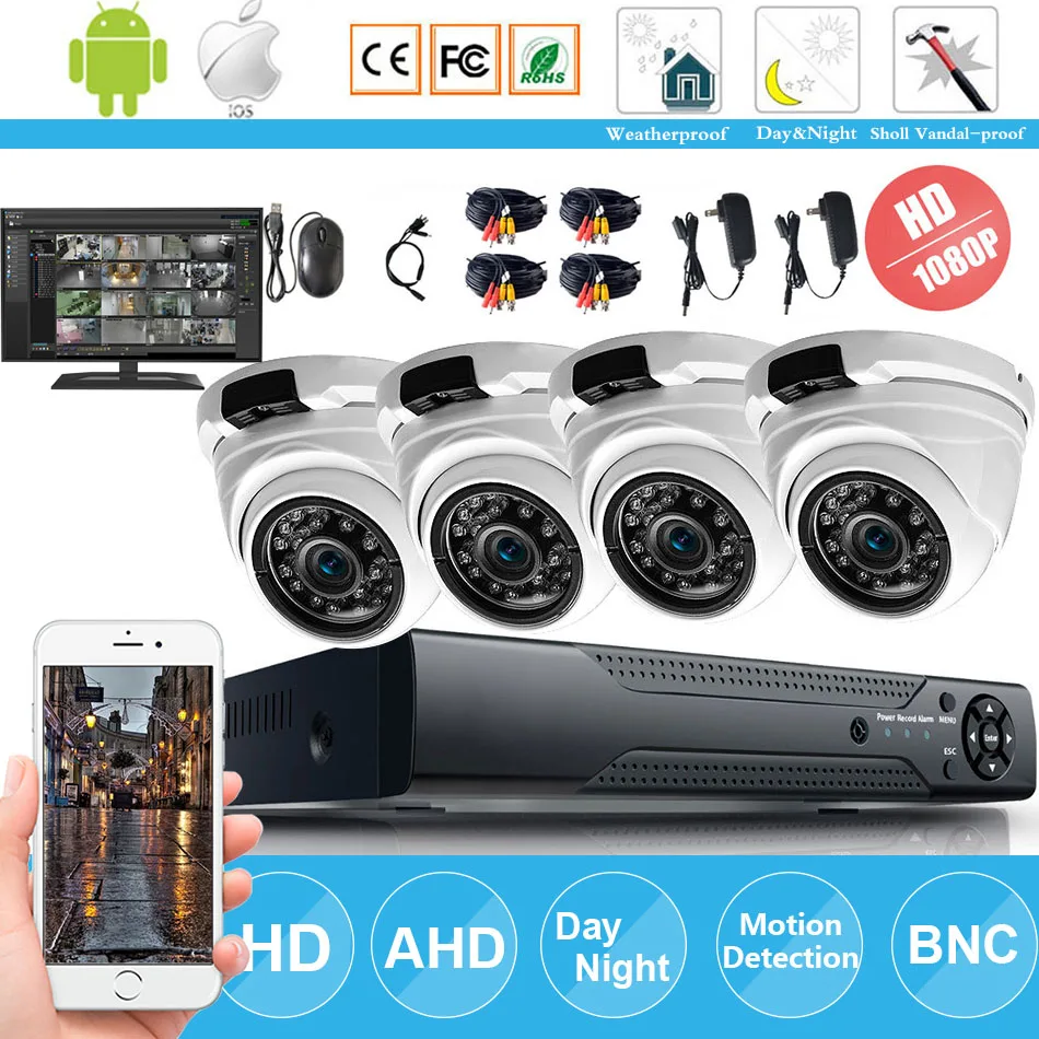 4CH 1080P AHD DVR комплект камер видеонаблюдения Системы 4 шт. камеры безопасности IP66