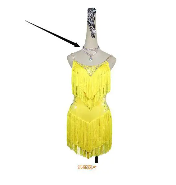 Shiny Rhinestone Latin Dance Dress Women Sexy Backless Club Party Dancer Singer Entertainer Dresses Tassel Performance Clothing - Цвет: dress and necklace