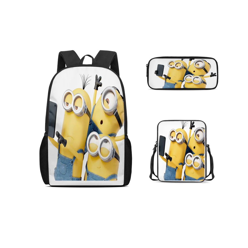 

Customizable children's school bag 3-piece set cartoon little yellow man children's school bag shoulder bag pencil bag girl