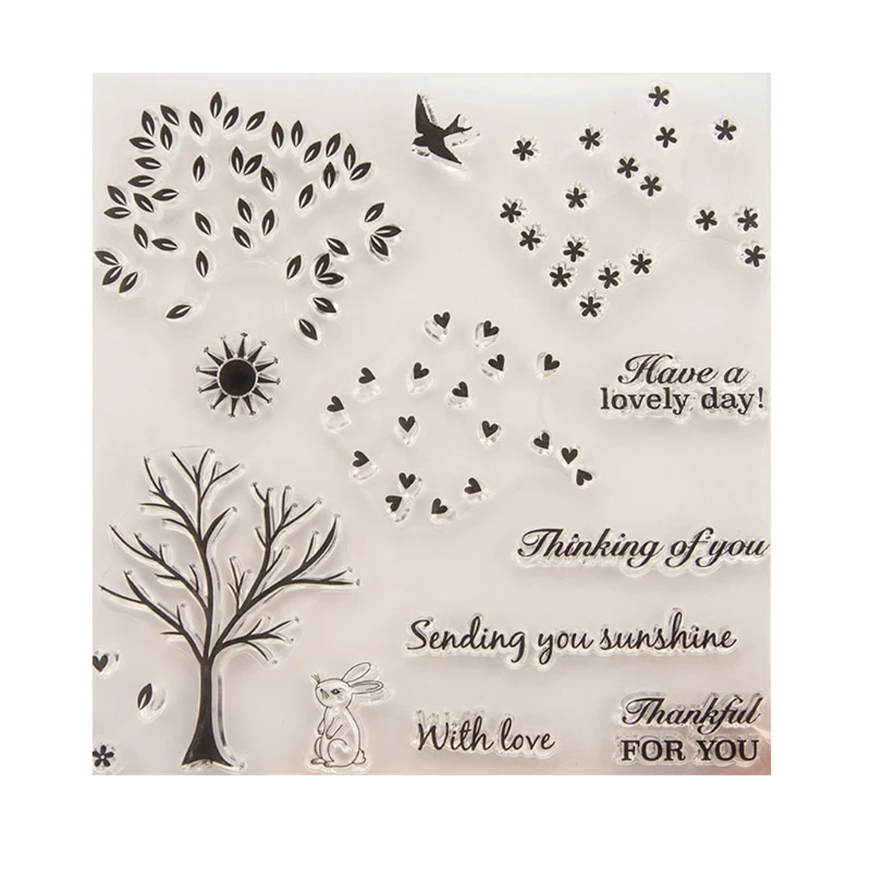 

Transparent Stamp Silicone Seal Tree with 3 Styles Leaves Sheet Decor For DIY Scrapbook Craft Card Album Clear Seal