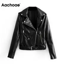 Pu Leather Bomber Jacket With Belt Women Irregular Neck Solid Outwear Zipper Coat Winter Pockets Long Sleeve Female Short Jacket