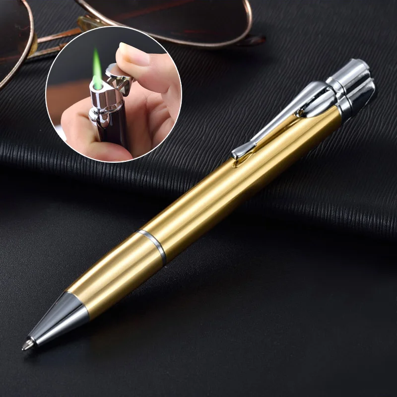 NoveltyBallpointPenLighterWindproofJetGreenTorchGasLighter