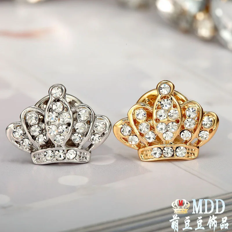 

Z1 Couples Mini Small Brooch Corsage Full of Crystals Crown Brothers Needle Men And Women Suit Shirt Button Collar Pin