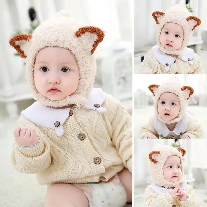 Klv Chapeau Tricote Pour Enfants Molleton De Corail Pour Bebe Fille Garcon Ours Mignon Oreilles De Renard Cagoule Pour Enfants Chapeaux Oreillettes Hiver 19 Aliexpress