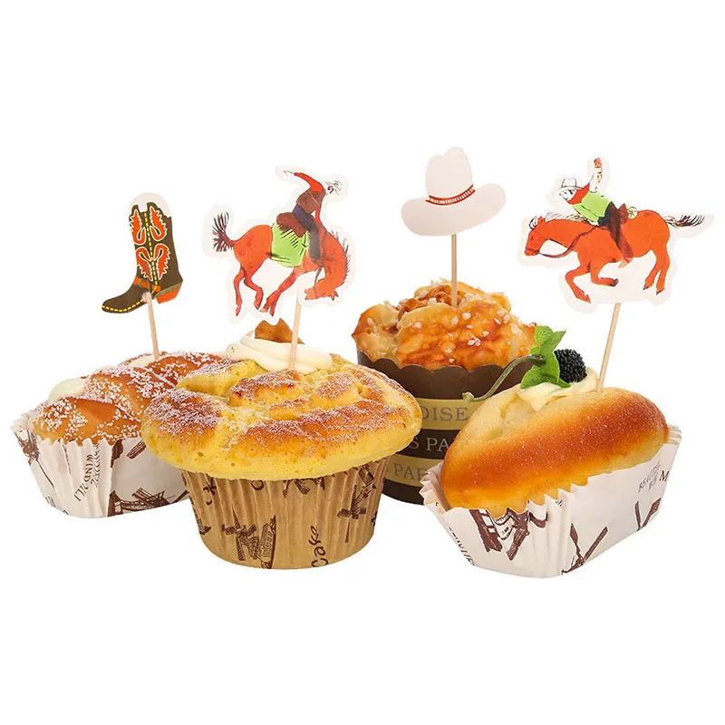 48 шт./компл. лошадь Ccowboy вставка для торта Cardscake топперы Фрукты зубочистка для детей день рождения милые украшения торта