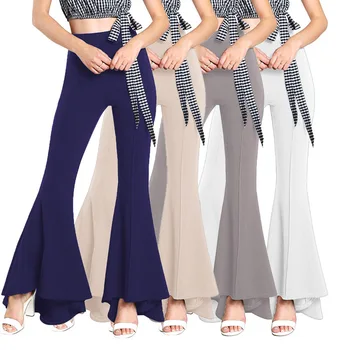 

Women Plus Size High Waist Wide Leg Maxi Long Pants Solid Color Office Lady Loose Trousers F171
