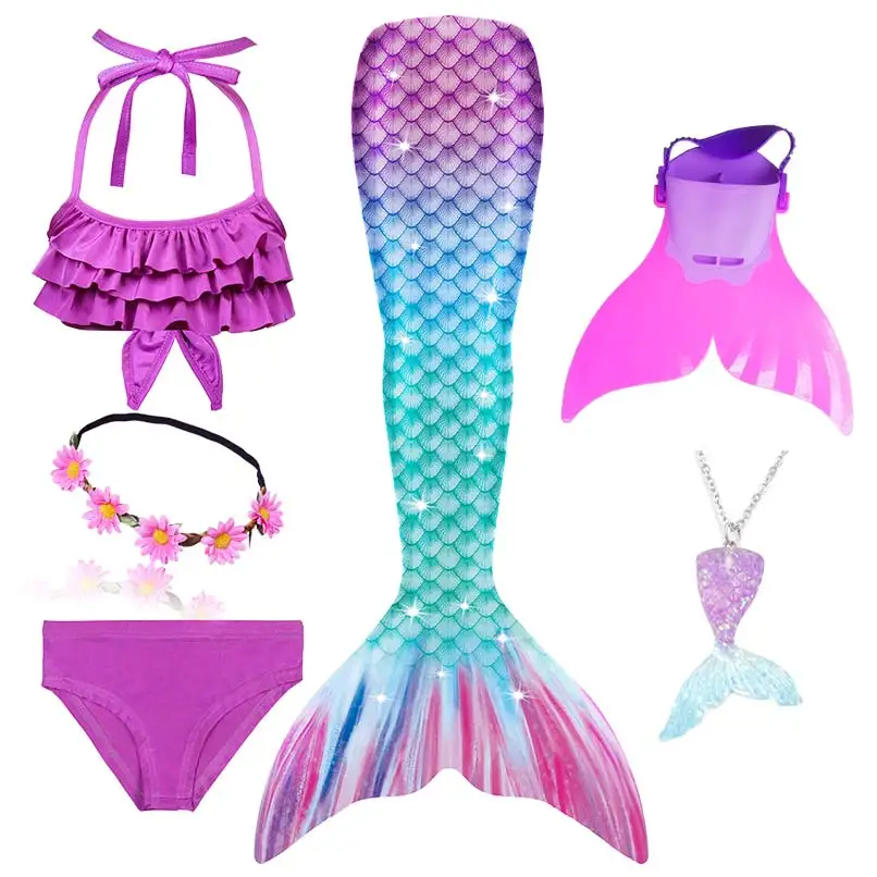 4 Colors 3 Pieces Girl Kids Mermaid Tail Swimmable Bikini Set Bathing Suit Fancy Children Mermaid Tail Costume Cosplay 3-12Y police woman costume