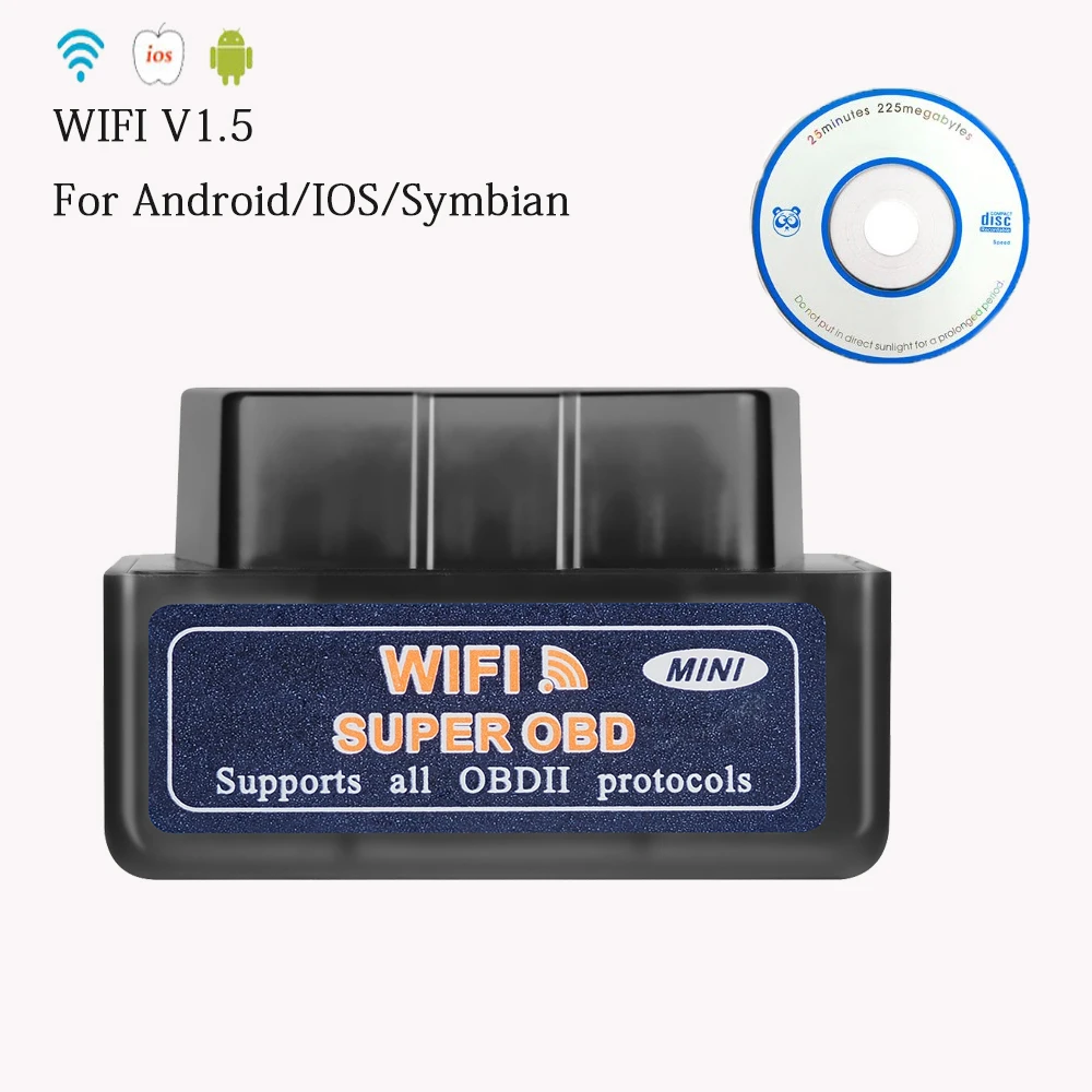 Тестер двигателя сканер ELM327 OBD2 OBDII Wi-Fi/Bluetooth для VW Golf 4 5 6 7/Polo/T5/Tiguan/Гольф MK4 1998-2001 2002 2003 2004 - Цвет: V1.5 wifi Black 1