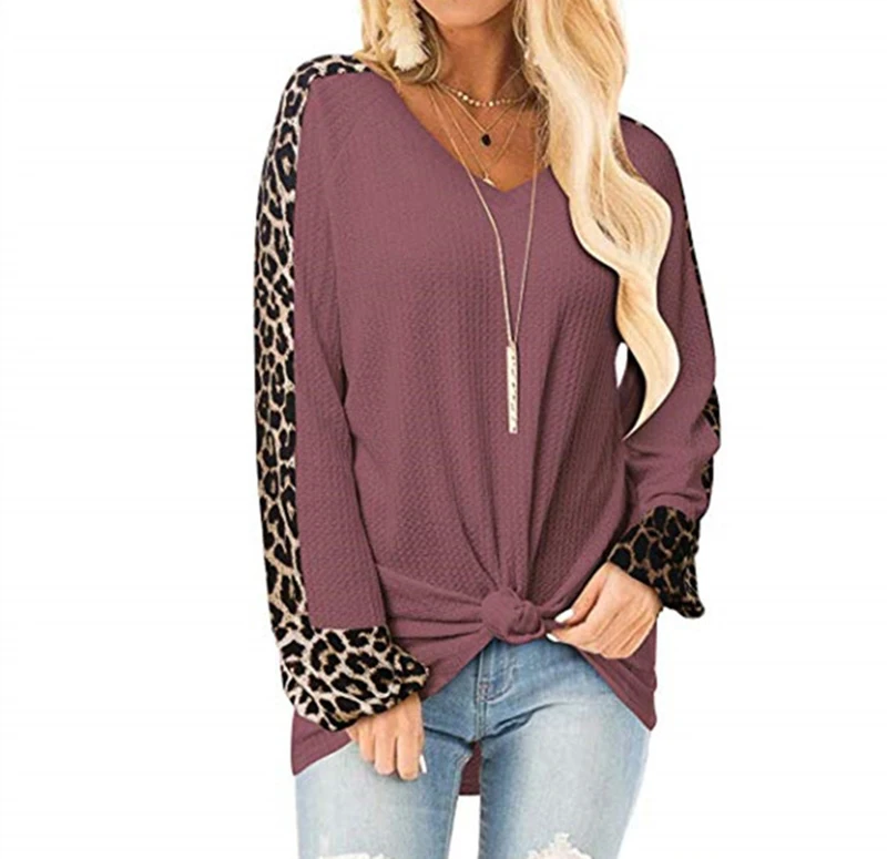 Leopard Print Women Shirts Fashion Casual Long Sleeve Splice Twist Loose Women Blouse Ladies Clothing T Shirt Female Tops (5)