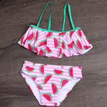 От 3 до 12 лет Купальник для девочек-подростков; комплект из двух предметов; одежда для купания для девочек с оборками; Детский комплект бикини; купальный костюм для детей; girls-ST197